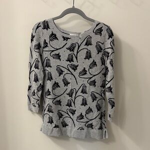 LOFT Gray and Black Floral Sweater